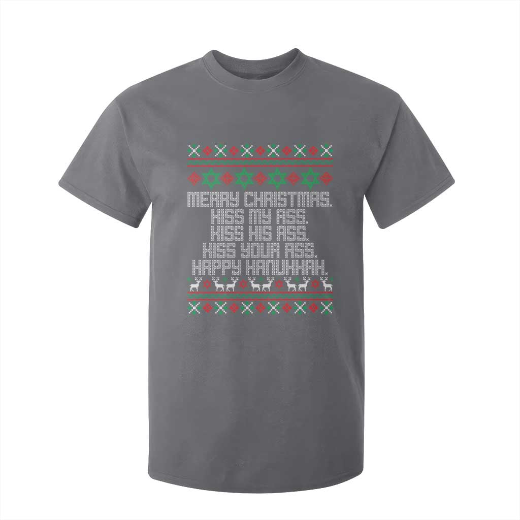 Merry Christmas Kiss My Ass Happy Hanukkah T Shirt For Kid TS10 Charcoal Print Your Wear