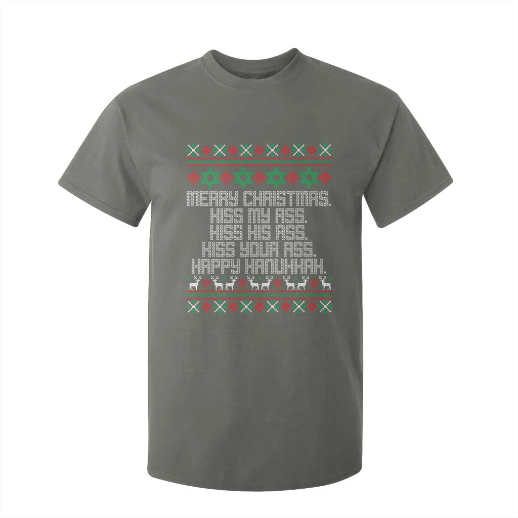 Merry Christmas Kiss My Ass Happy Hanukkah T Shirt For Kid TS10 Military Green Print Your Wear
