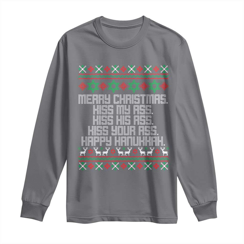 Merry Christmas Kiss My Ass Happy Hanukkah Long Sleeve Shirt TS10 Charcoal Print Your Wear