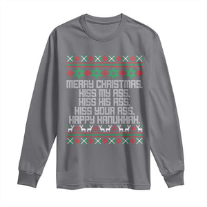 Merry Christmas Kiss My Ass Happy Hanukkah Long Sleeve Shirt TS10 Charcoal Print Your Wear