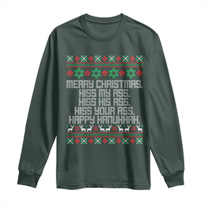Merry Christmas Kiss My Ass Happy Hanukkah Long Sleeve Shirt TS10 Dark Forest Green Print Your Wear