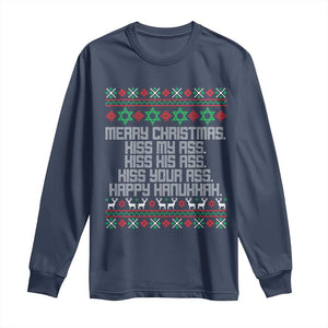 Merry Christmas Kiss My Ass Happy Hanukkah Long Sleeve Shirt TS10 Navy Print Your Wear