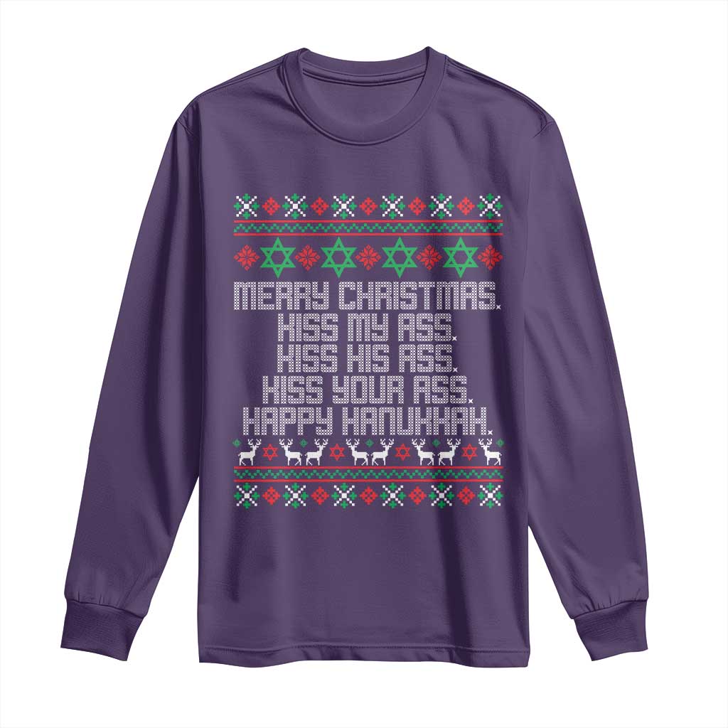 Merry Christmas Kiss My Ass Happy Hanukkah Long Sleeve Shirt TS10 Purple Print Your Wear