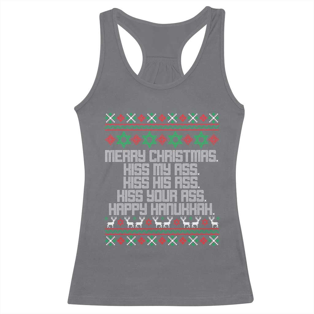 Merry Christmas Kiss My Ass Happy Hanukkah Racerback Tank Top TS10 Charcoal Print Your Wear