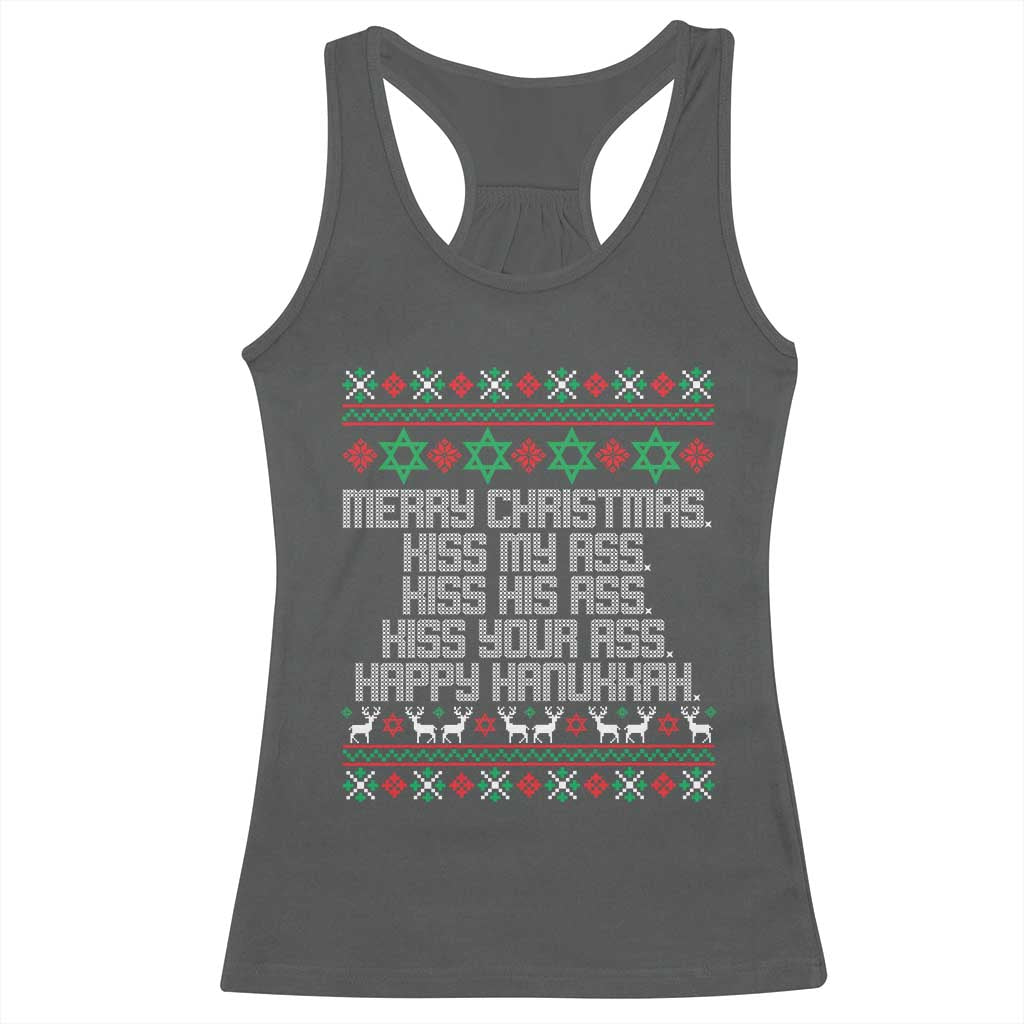 Merry Christmas Kiss My Ass Happy Hanukkah Racerback Tank Top TS10 Dark Heather Print Your Wear