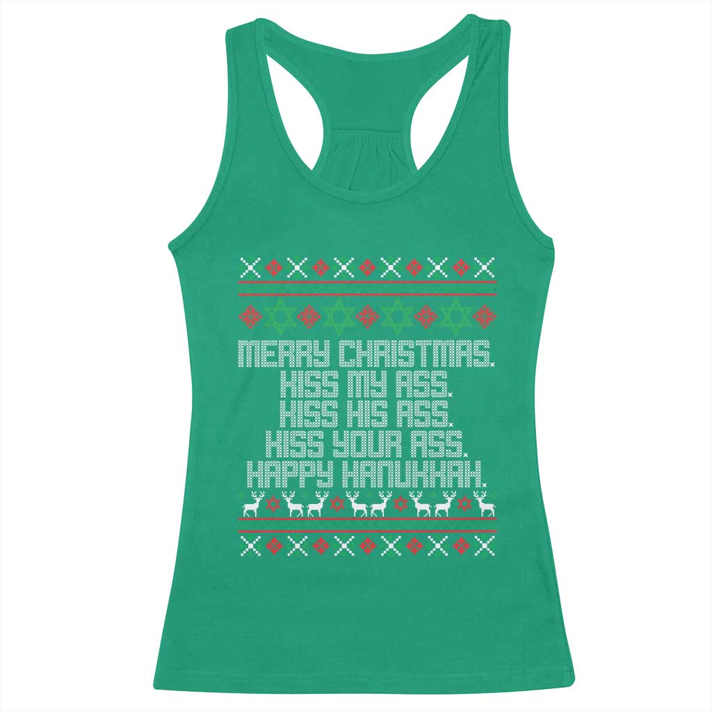 Merry Christmas Kiss My Ass Happy Hanukkah Racerback Tank Top TS10 Irish Green Print Your Wear