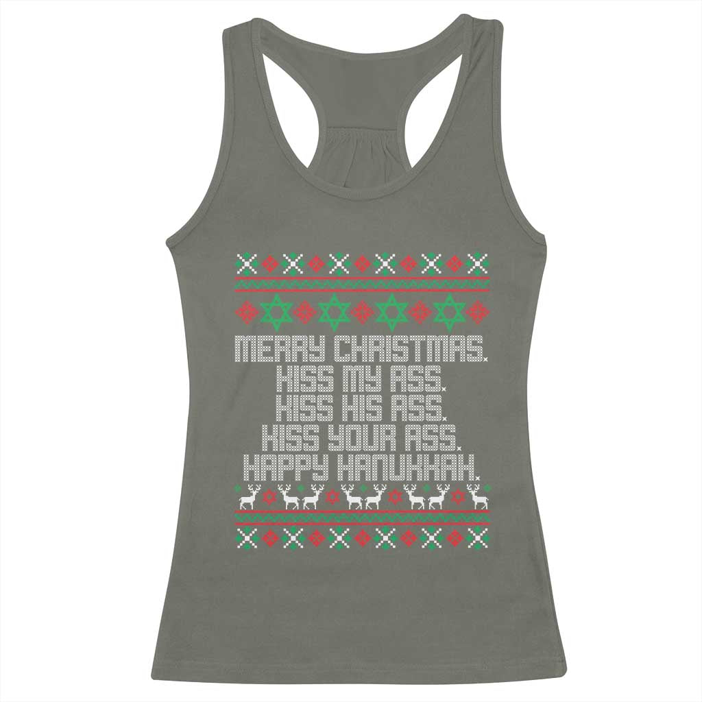 Merry Christmas Kiss My Ass Happy Hanukkah Racerback Tank Top TS10 Military Green Print Your Wear
