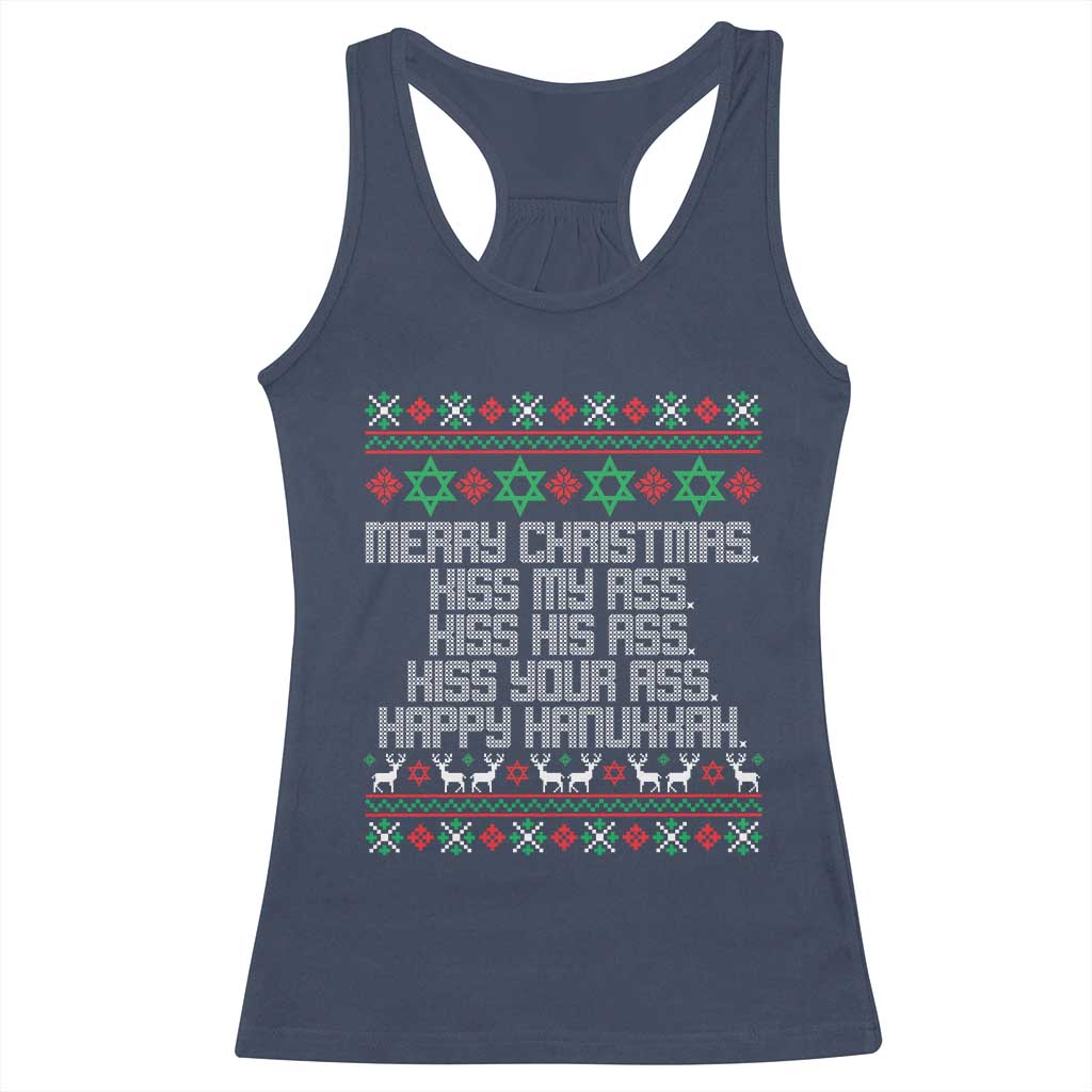 Merry Christmas Kiss My Ass Happy Hanukkah Racerback Tank Top TS10 Navy Print Your Wear