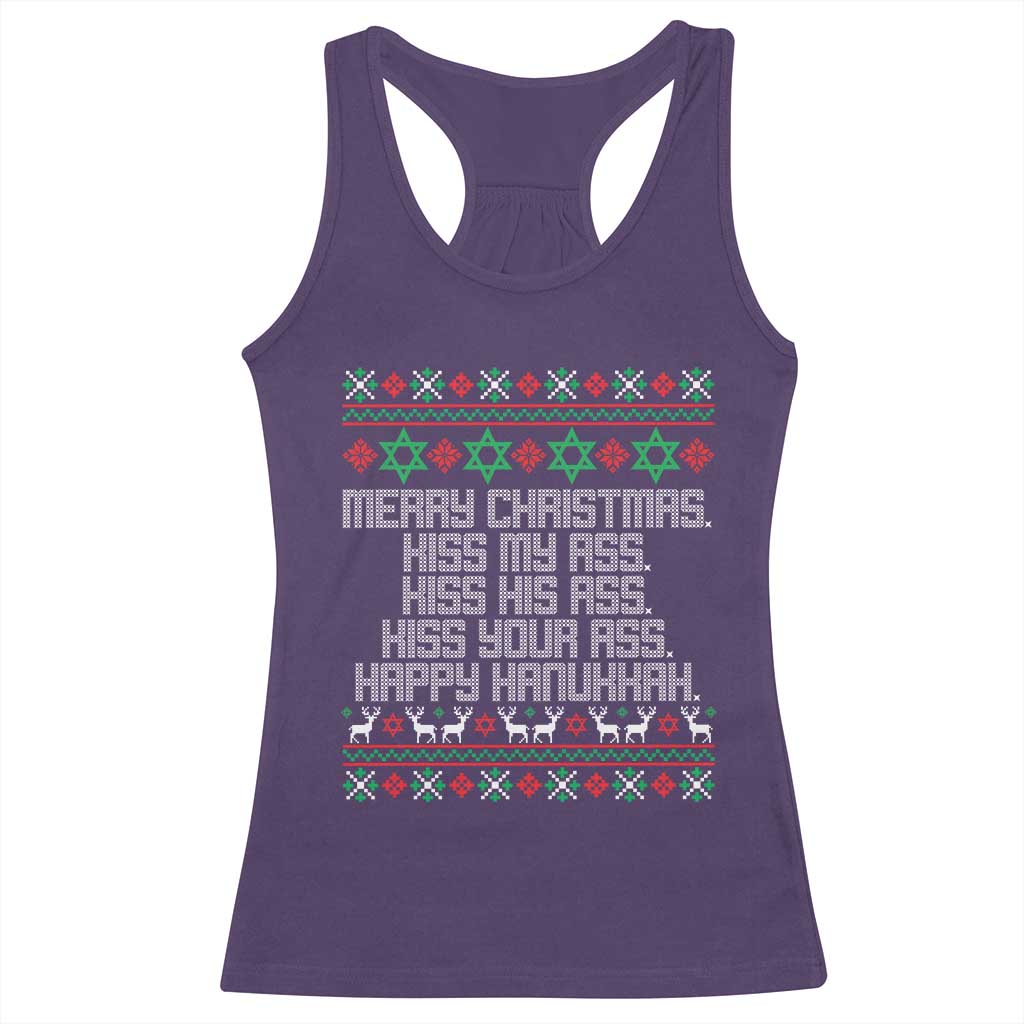 Merry Christmas Kiss My Ass Happy Hanukkah Racerback Tank Top TS10 Purple Print Your Wear