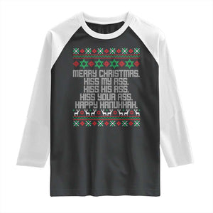 Merry Christmas Kiss My Ass Happy Hanukkah Raglan Shirt TS10 Black White Print Your Wear