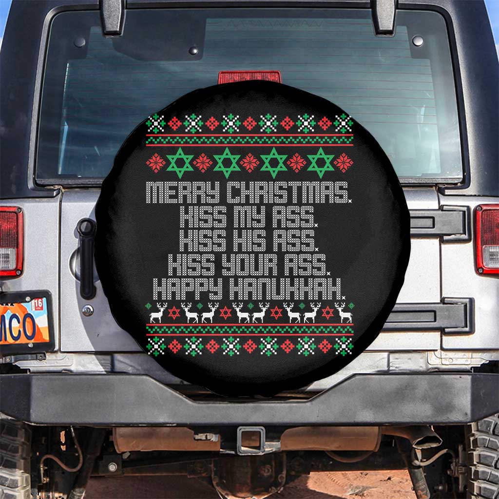 Merry Christmas Kiss My Ass Happy Hanukkah Spare Tire Cover TS10 No hole Black Print Your Wear