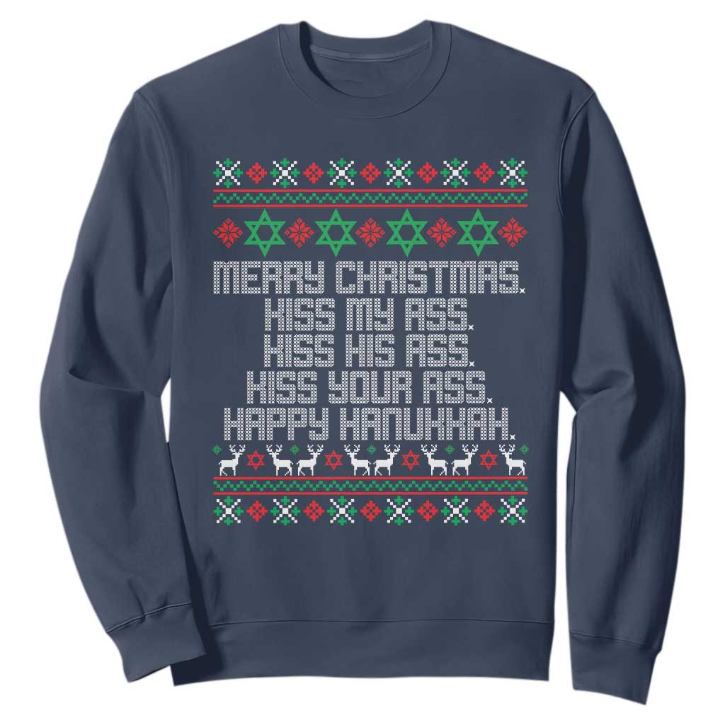 Merry Christmas Kiss My Ass Happy Hanukkah Sweatshirt TS10 Navy Print Your Wear