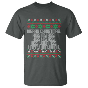 Merry Christmas Kiss My Ass Happy Hanukkah T Shirt TS10 Dark Heather Print Your Wear