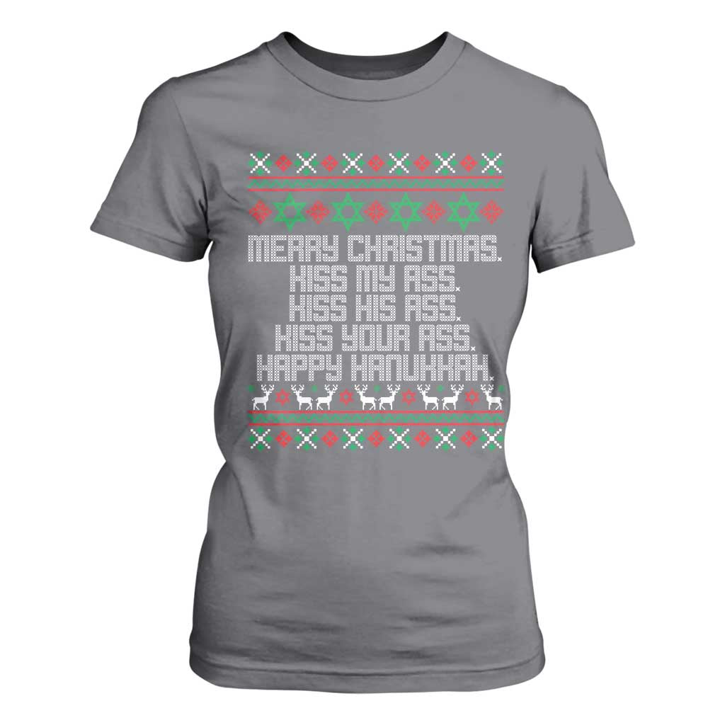 Merry Christmas Kiss My Ass Happy Hanukkah T Shirt For Women TS10 Charcoal Print Your Wear