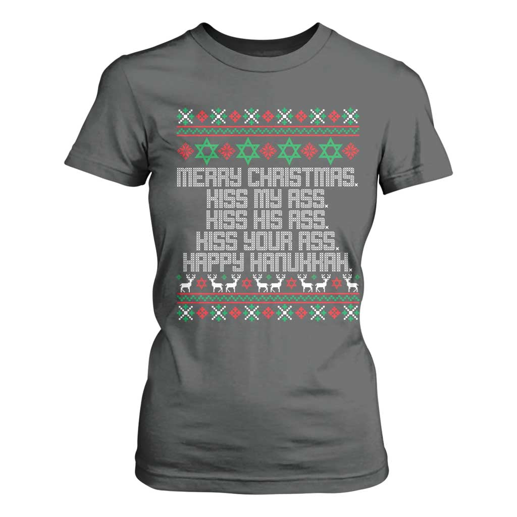 Merry Christmas Kiss My Ass Happy Hanukkah T Shirt For Women TS10 Dark Heather Print Your Wear