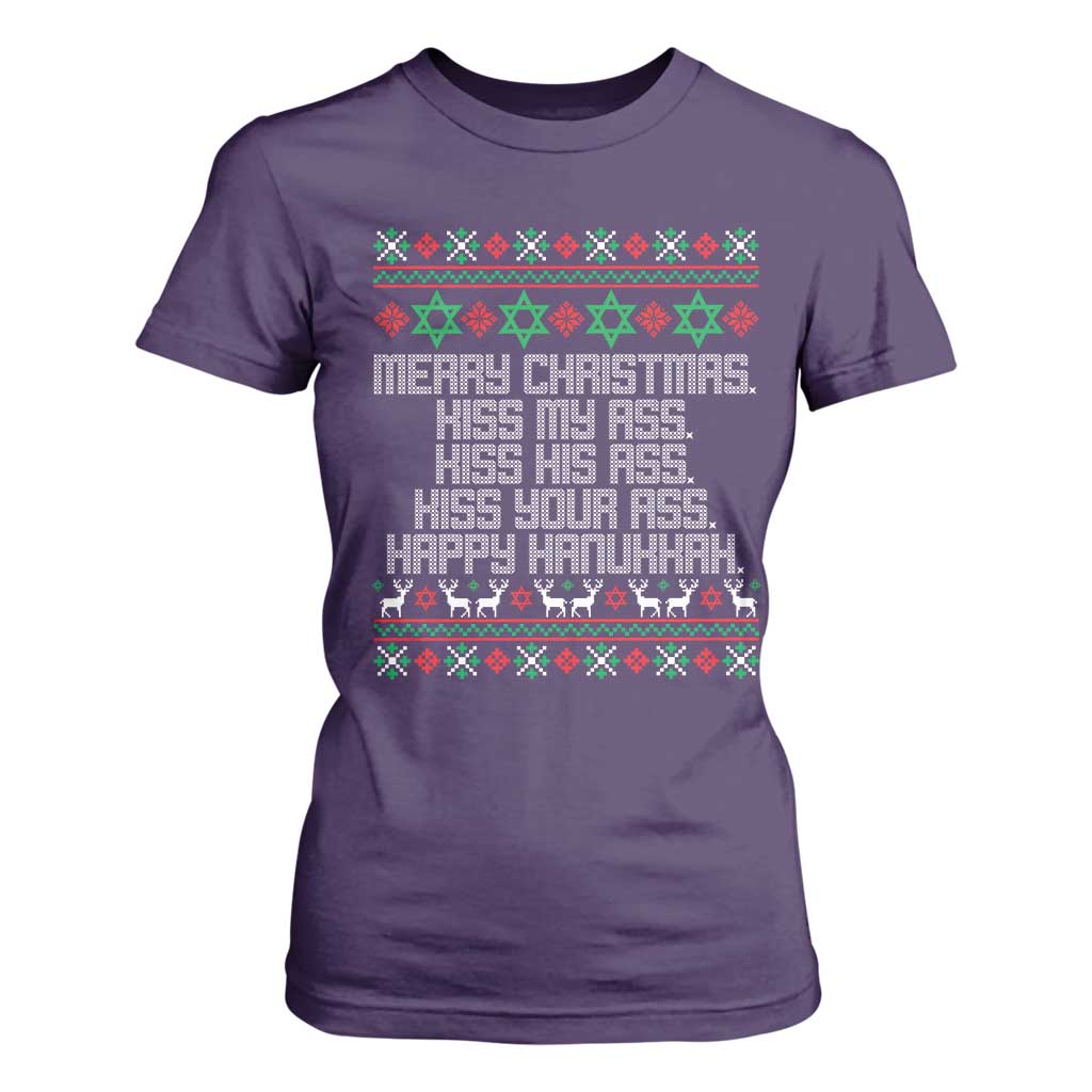 Merry Christmas Kiss My Ass Happy Hanukkah T Shirt For Women TS10 Purple Print Your Wear
