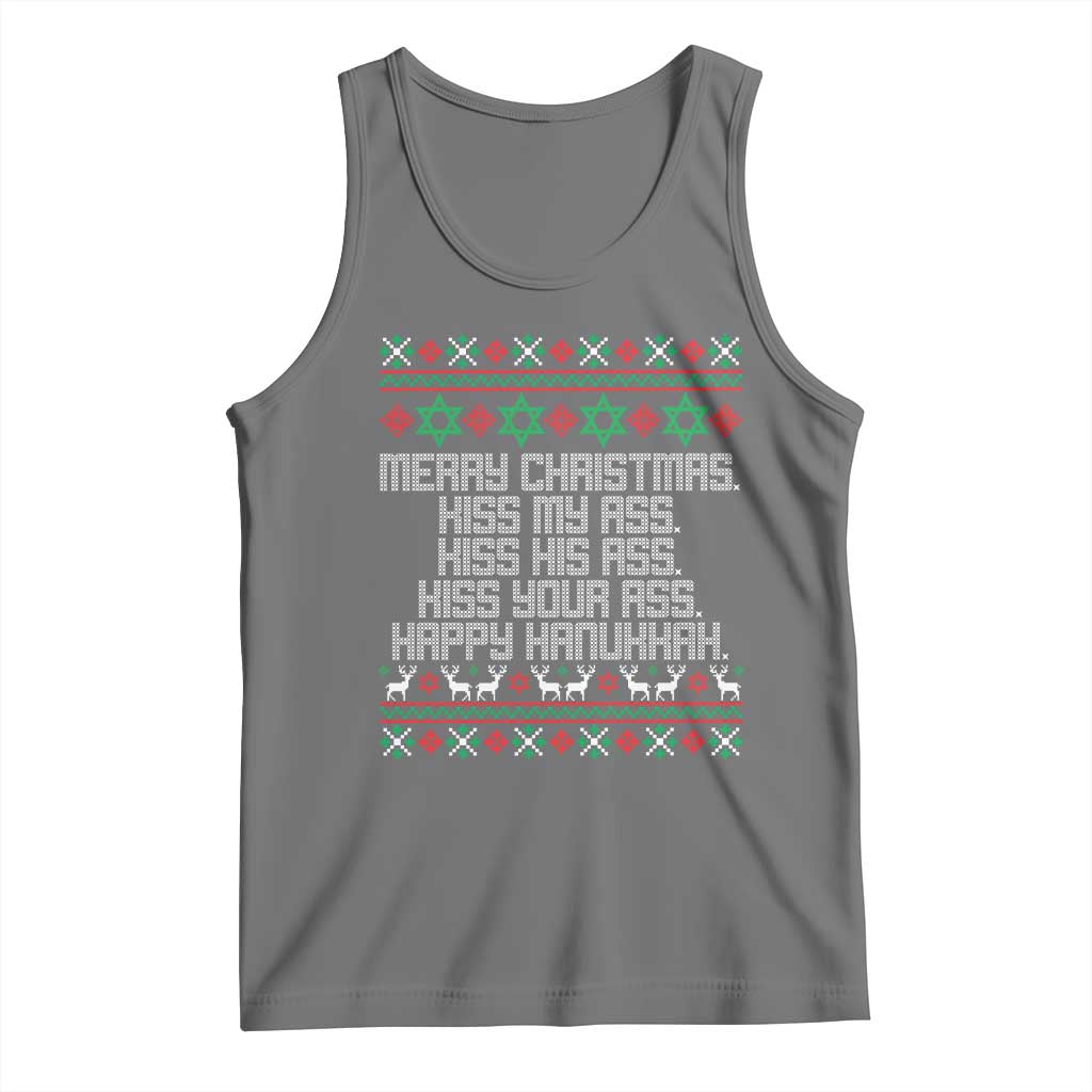 Merry Christmas Kiss My Ass Happy Hanukkah Tank Top TS10 Black Heather Print Your Wear