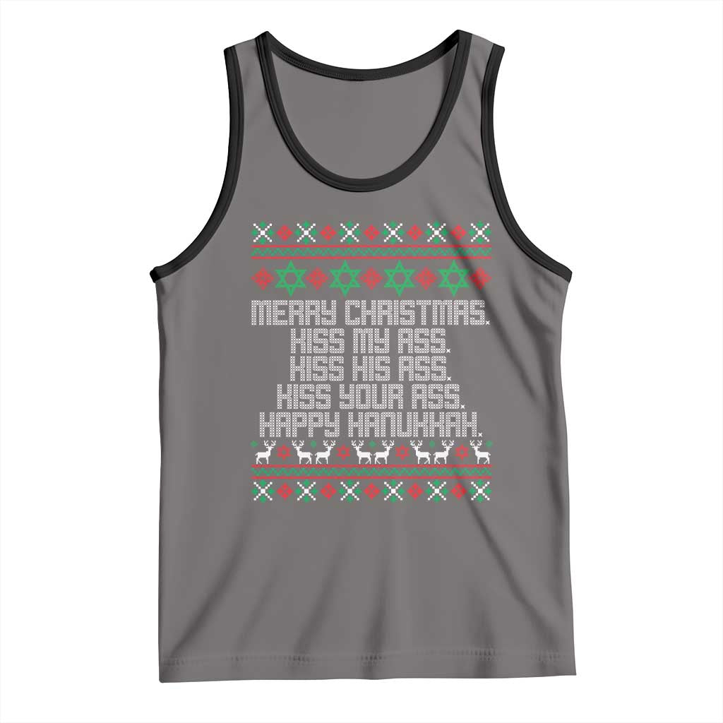 Merry Christmas Kiss My Ass Happy Hanukkah Tank Top TS10 Deep Heather Black Print Your Wear