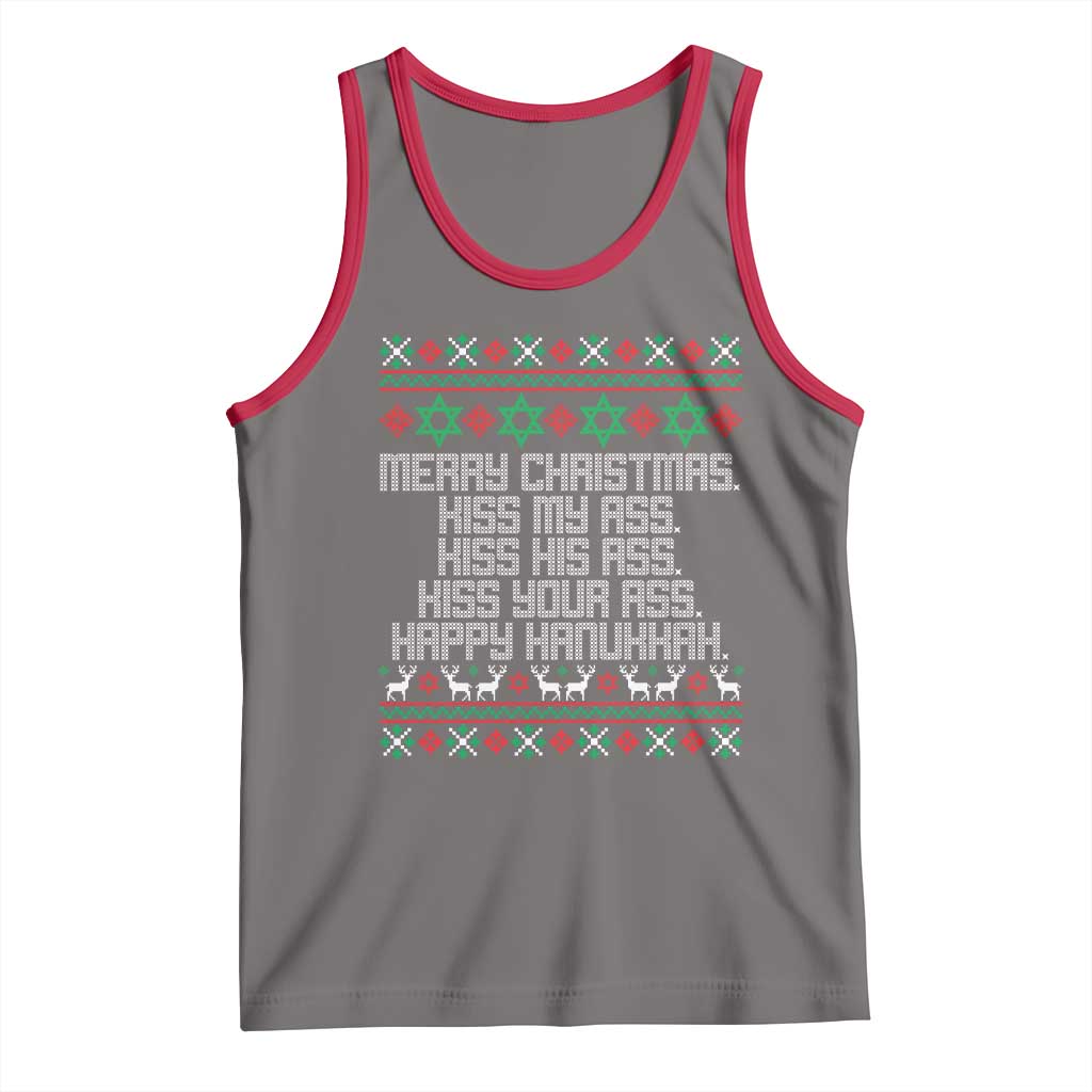 Merry Christmas Kiss My Ass Happy Hanukkah Tank Top TS10 Deep Heather Red Print Your Wear
