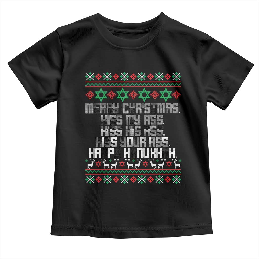 Merry Christmas Kiss My Ass Happy Hanukkah Toddler T Shirt TS10 Black Print Your Wear