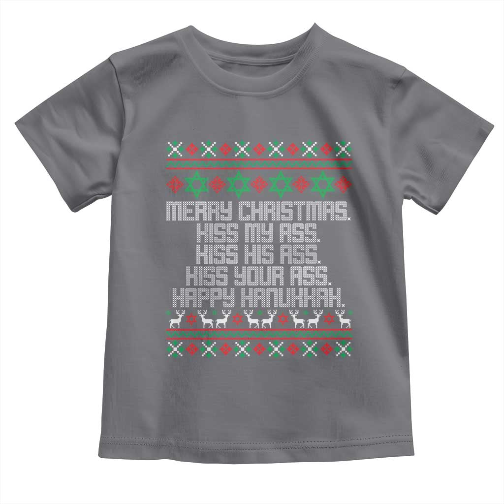 Merry Christmas Kiss My Ass Happy Hanukkah Toddler T Shirt TS10 Charcoal Print Your Wear