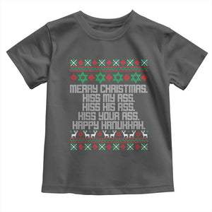 Merry Christmas Kiss My Ass Happy Hanukkah Toddler T Shirt TS10 Dark Heather Print Your Wear