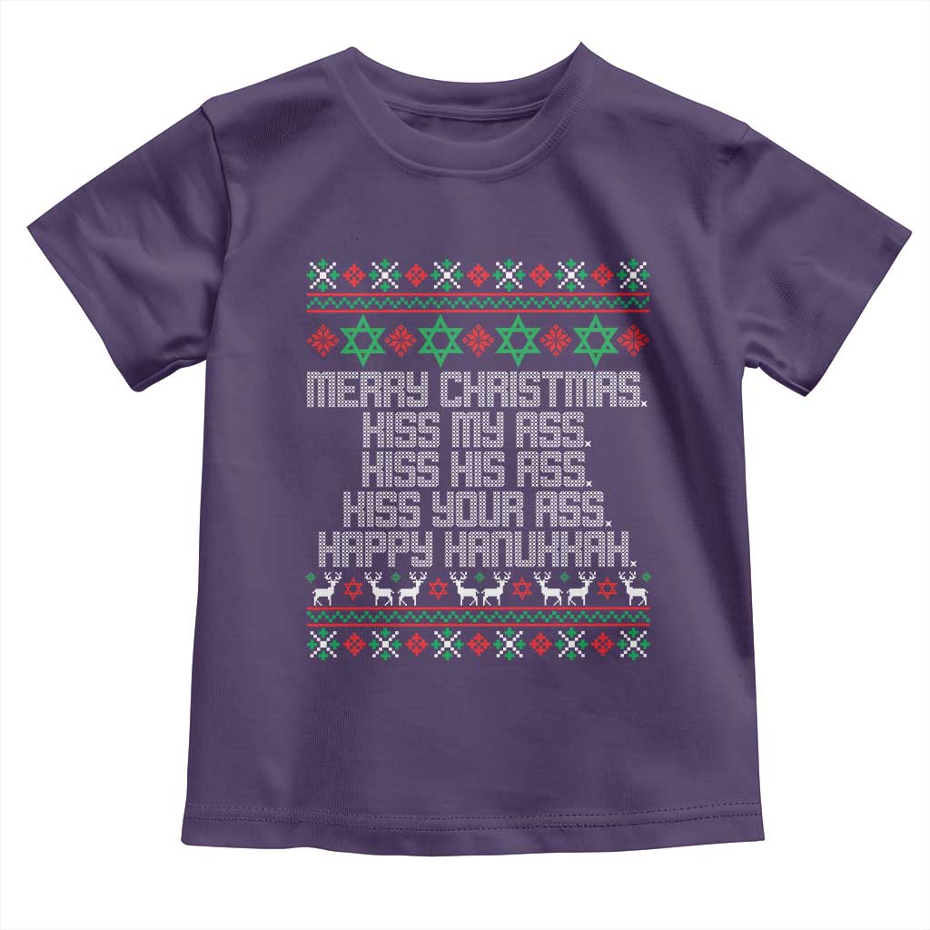 Merry Christmas Kiss My Ass Happy Hanukkah Toddler T Shirt TS10 Purple Print Your Wear