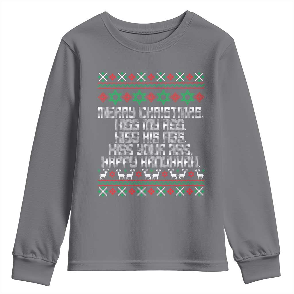 Merry Christmas Kiss My Ass Happy Hanukkah Youth Sweatshirt TS10 Charcoal Print Your Wear