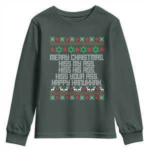 Merry Christmas Kiss My Ass Happy Hanukkah Youth Sweatshirt TS10 Dark Forest Green Print Your Wear