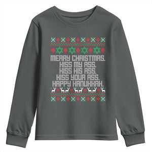 Merry Christmas Kiss My Ass Happy Hanukkah Youth Sweatshirt TS10 Dark Heather Print Your Wear