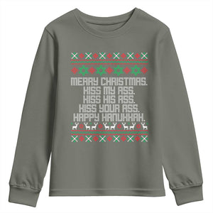 Merry Christmas Kiss My Ass Happy Hanukkah Youth Sweatshirt TS10 Military Green Print Your Wear