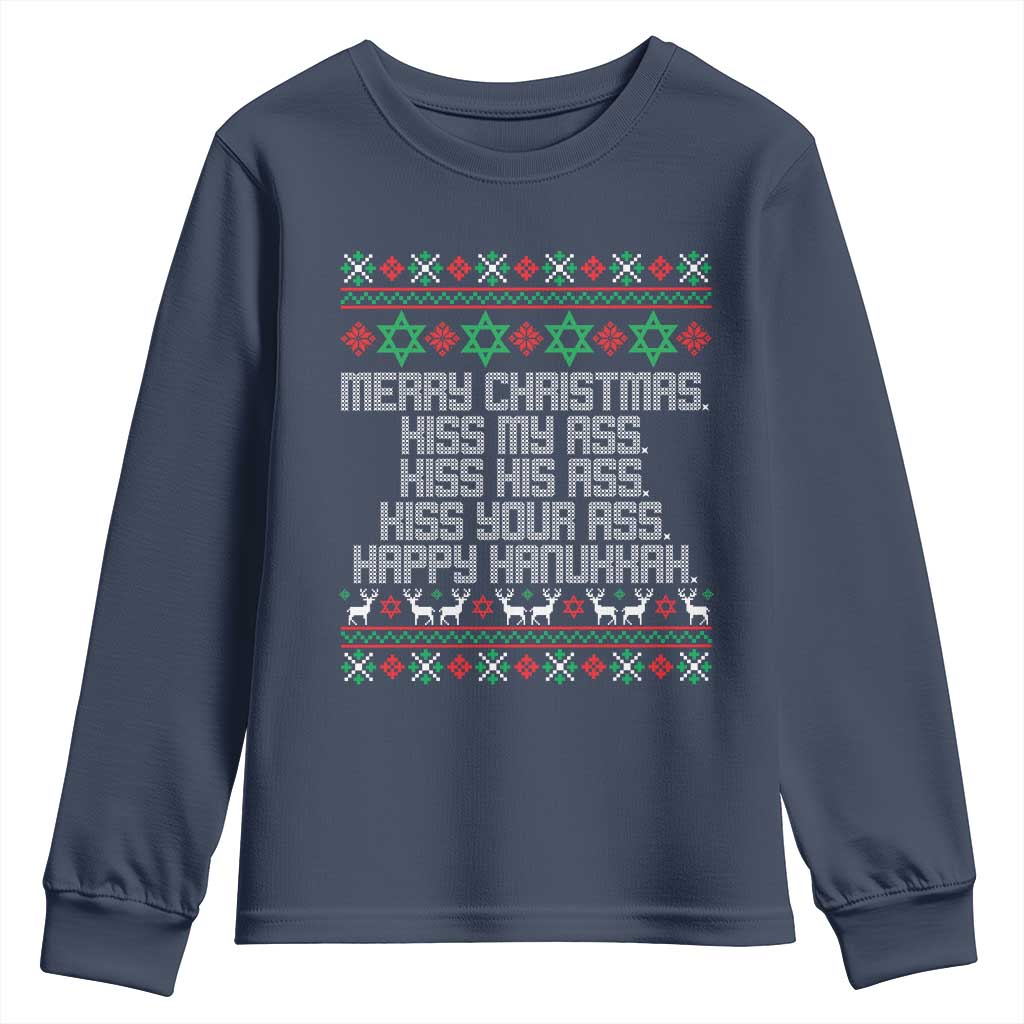 Merry Christmas Kiss My Ass Happy Hanukkah Youth Sweatshirt TS10 Navy Print Your Wear