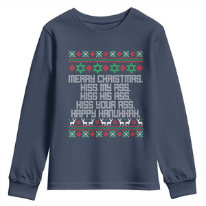 Merry Christmas Kiss My Ass Happy Hanukkah Youth Sweatshirt TS10 Navy Print Your Wear