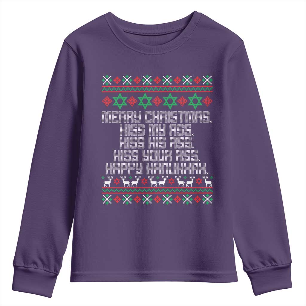 Merry Christmas Kiss My Ass Happy Hanukkah Youth Sweatshirt TS10 Purple Print Your Wear