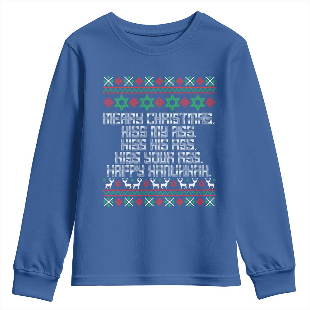 Merry Christmas Kiss My Ass Happy Hanukkah Youth Sweatshirt TS10 Royal Blue Print Your Wear