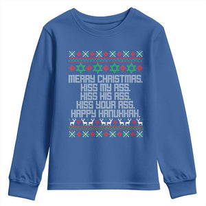 Merry Christmas Kiss My Ass Happy Hanukkah Youth Sweatshirt TS10 Royal Blue Print Your Wear