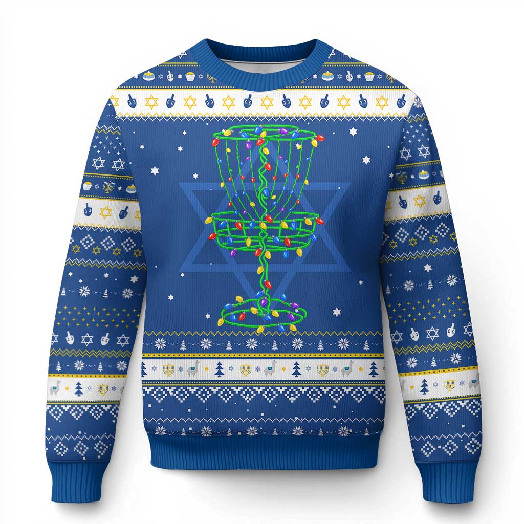 Christmas Disc Golf Basket Hanukkah Ugly Sweater Frisbee Golfer Xmas Gift TS10 Blue White Print Your Wear
