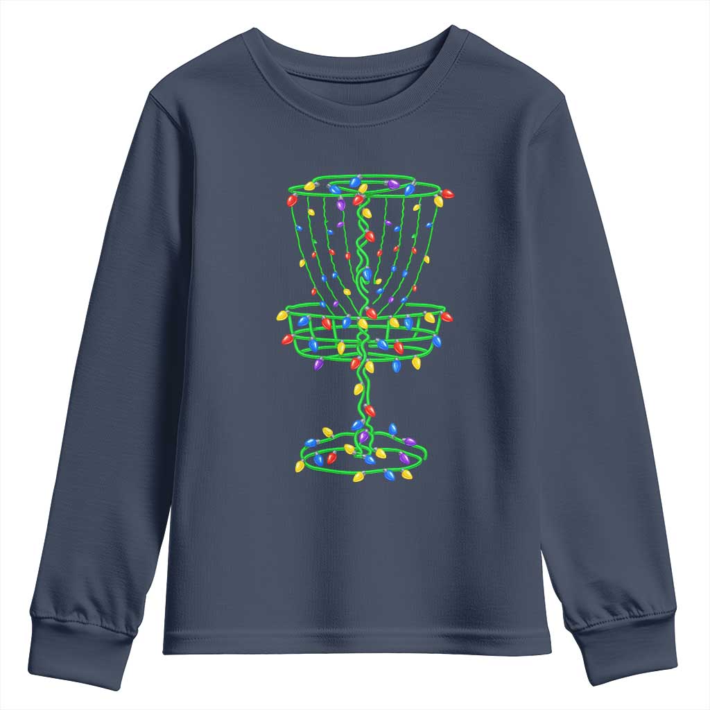 Christmas Disc Golf Basket Youth Sweatshirt Frisbee Golfer Xmas Gift TS10 Navy Print Your Wear