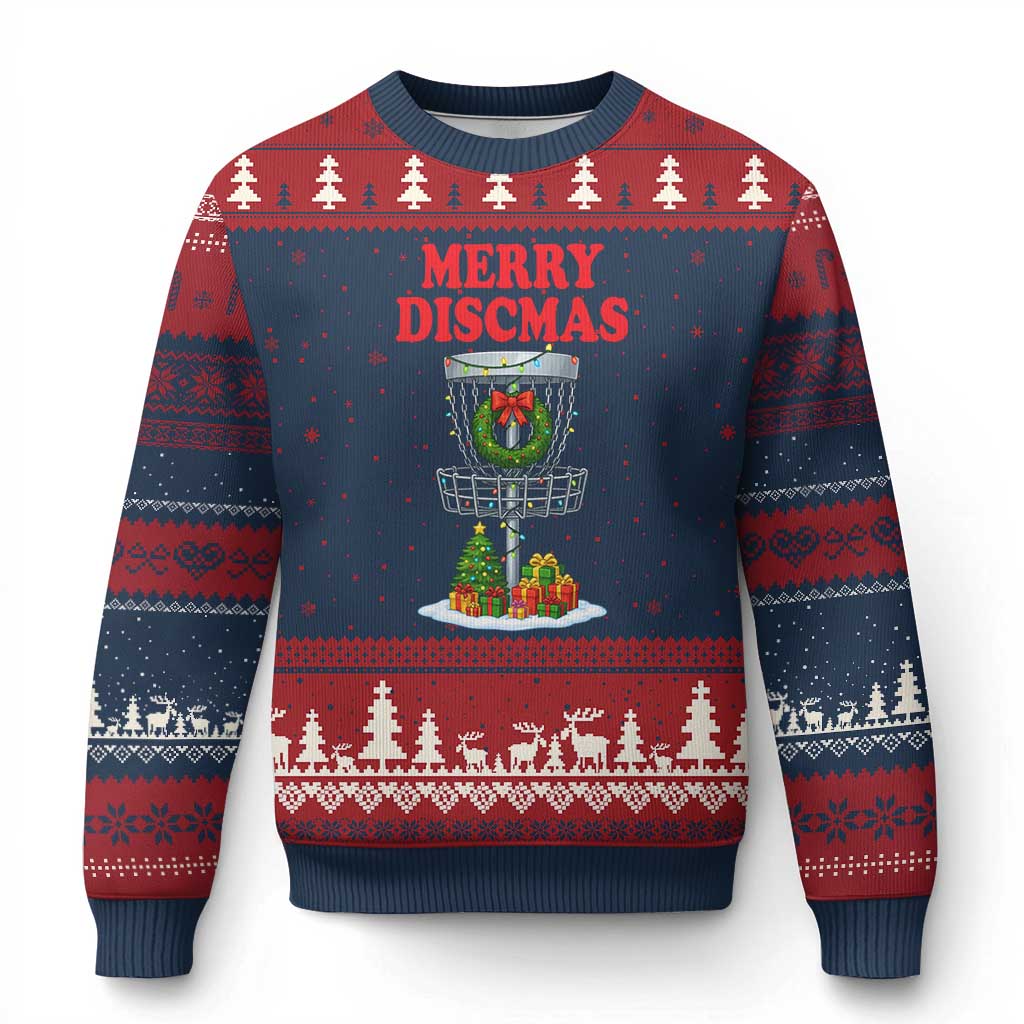 Xmas Disc Golf Ugly Christmas Sweater Merry Discmas Golfers Frisbee Golfer Xmas Gift TS10 Navy Red Print Your Wear