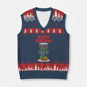 Xmas Disc Golf V-Neck Knit Sweater Vest Merry Discmas Golfers Frisbee Golfer Xmas Gift TS10 Navy Red Print Your Wear