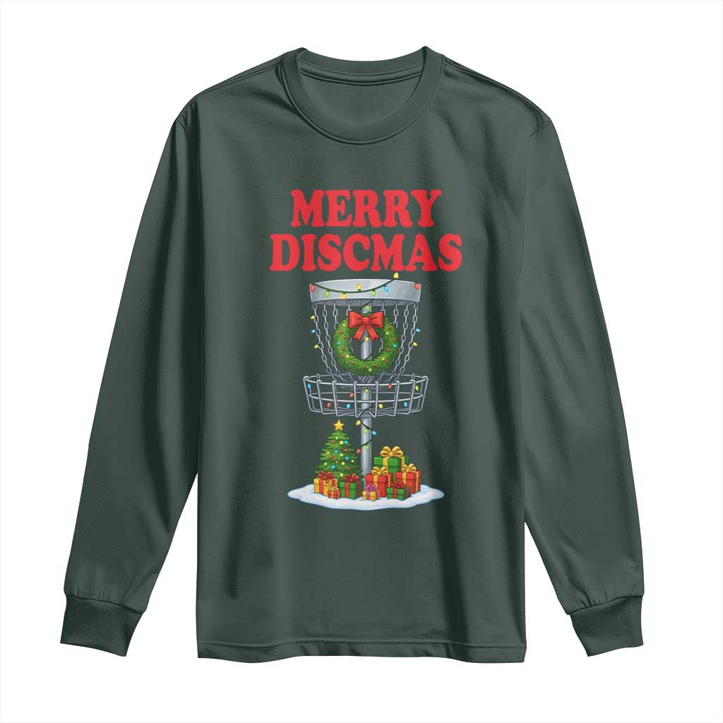 Christmas Disc Golf Long Sleeve Shirt Merry Discmas Golfers Frisbee Golfer Xmas Gift TS10 Dark Forest Green Print Your Wear