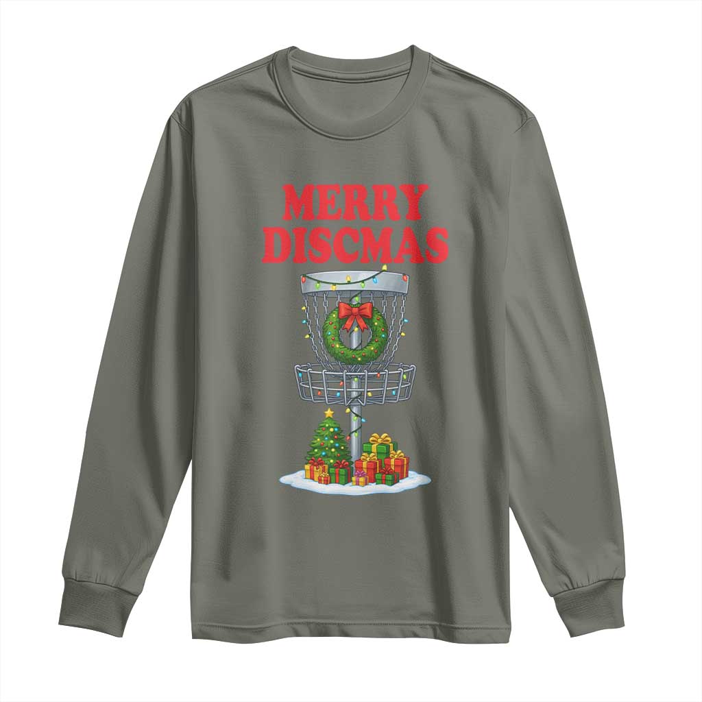 Christmas Disc Golf Long Sleeve Shirt Merry Discmas Golfers Frisbee Golfer Xmas Gift TS10 Military Green Print Your Wear
