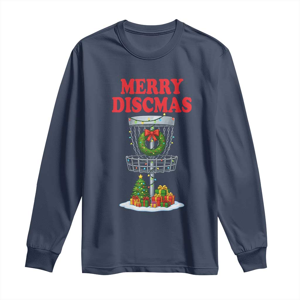 Christmas Disc Golf Long Sleeve Shirt Merry Discmas Golfers Frisbee Golfer Xmas Gift TS10 Navy Print Your Wear