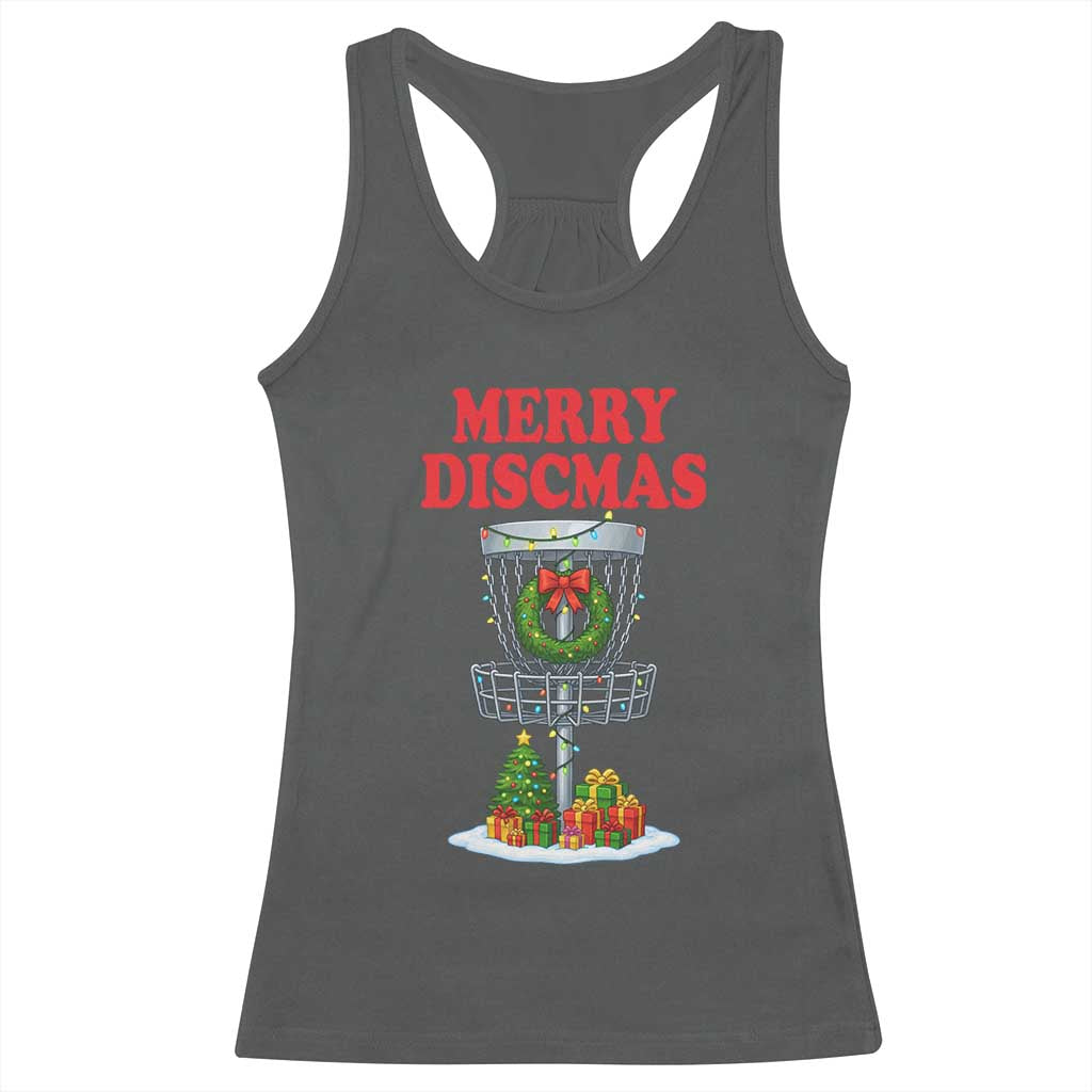 Christmas Disc Golf Racerback Tank Top Merry Discmas Golfers Frisbee Golfer Xmas Gift TS10 Dark Heather Print Your Wear
