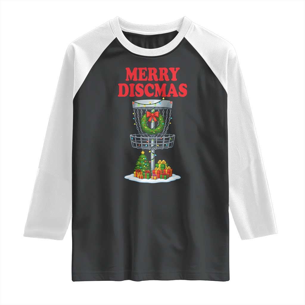 Christmas Disc Golf Raglan Shirt Merry Discmas Golfers Frisbee Golfer Xmas Gift TS10 Black White Print Your Wear