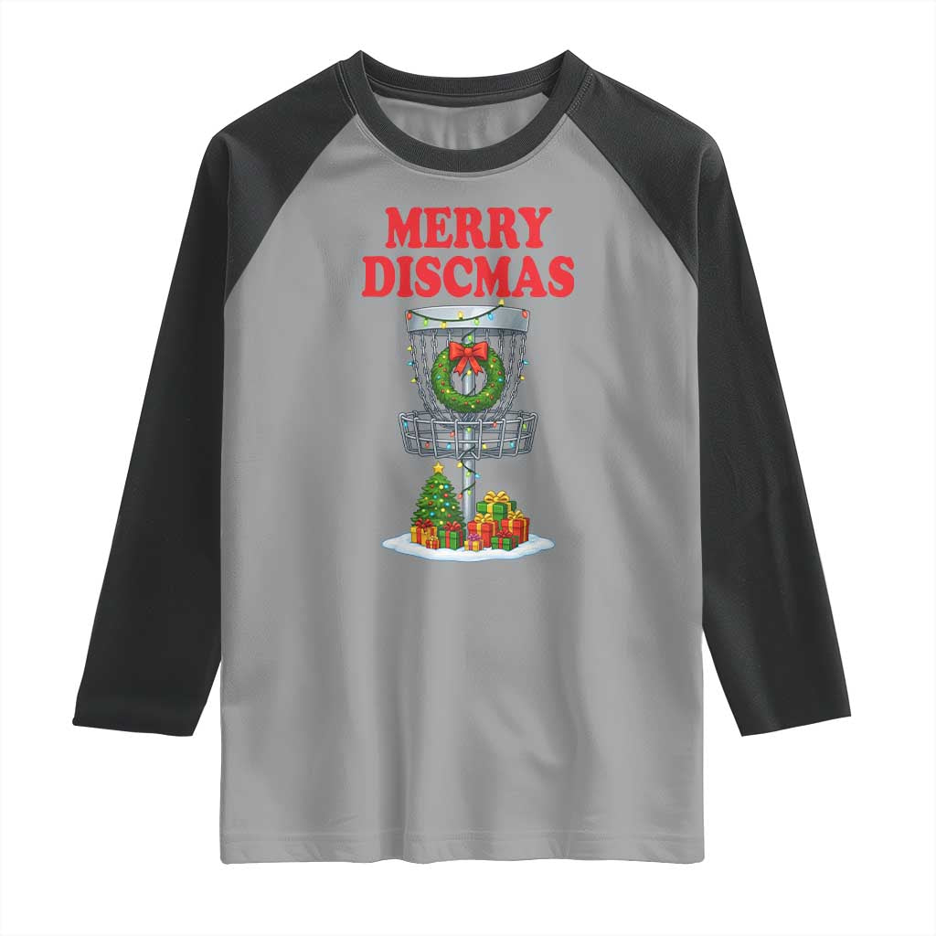 Christmas Disc Golf Raglan Shirt Merry Discmas Golfers Frisbee Golfer Xmas Gift TS10 Sport Gray Black Print Your Wear