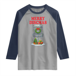 Christmas Disc Golf Raglan Shirt Merry Discmas Golfers Frisbee Golfer Xmas Gift TS10 Sport Gray Navy Print Your Wear