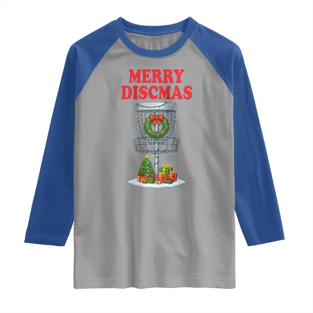 Christmas Disc Golf Raglan Shirt Merry Discmas Golfers Frisbee Golfer Xmas Gift TS10 Sport Gray Royal Print Your Wear