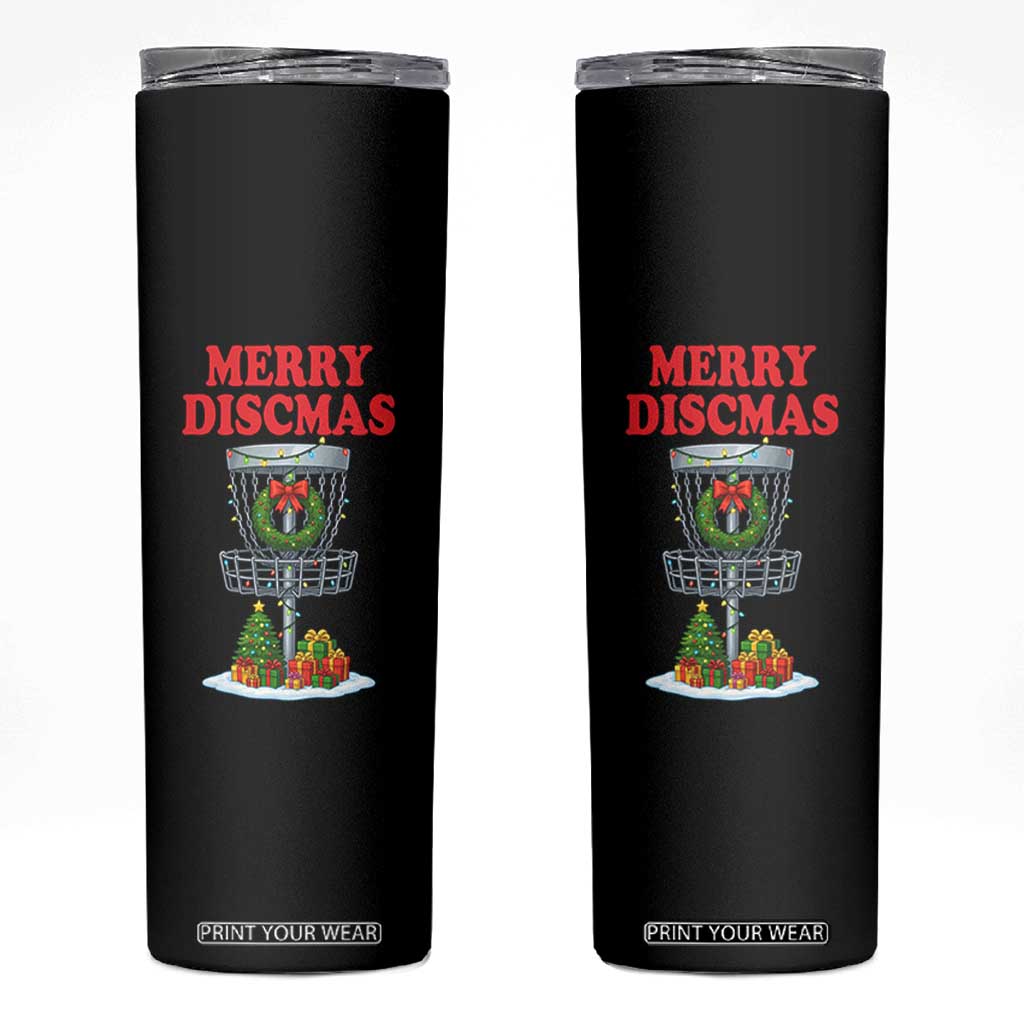 Christmas Disc Golf Skinny Tumbler Merry Discmas Golfers Frisbee Golfer Xmas Gift TS10 Black Print Your Wear