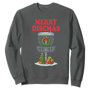 Christmas Disc Golf Sweatshirt Merry Discmas Golfers Frisbee Golfer Xmas Gift TS10 Dark Heather Print Your Wear